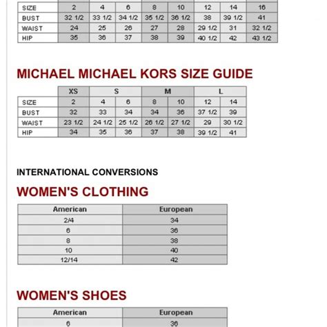 size guide michael kors shoes